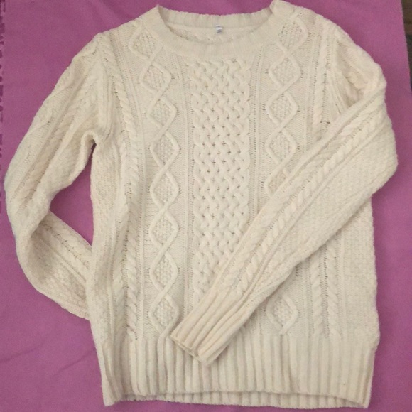 3for$30| Muji 100% wool cable knit ivory sweater M - Picture 1 of 2